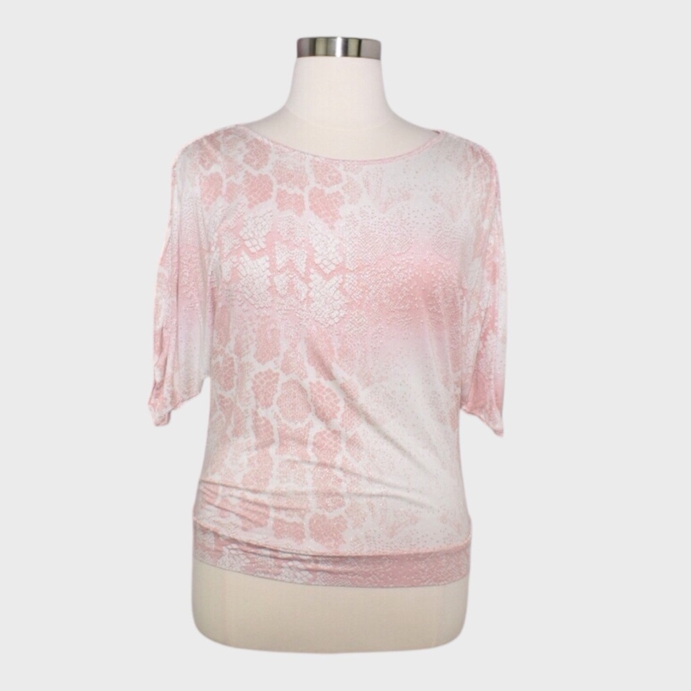 Juicy Couture Shimmery Animal Print Dolman Sleeve Stretch Top